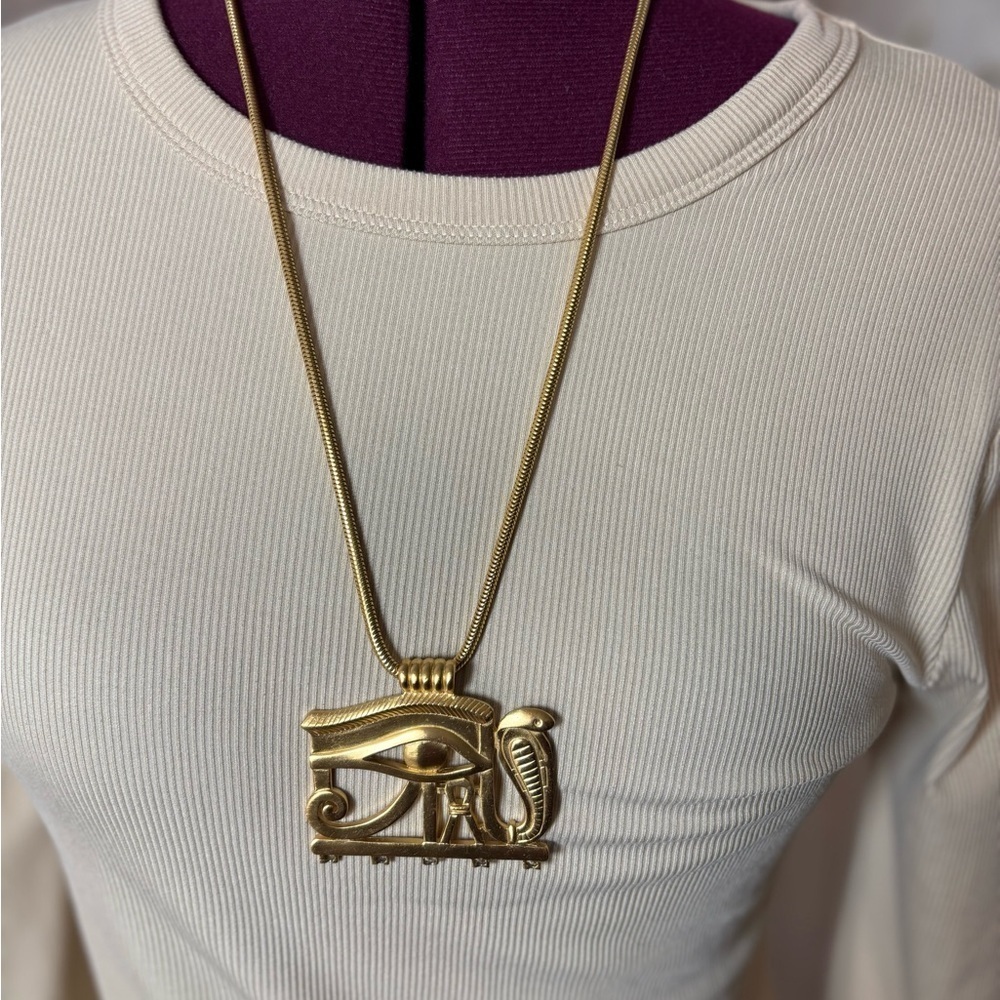 Crown Trifari Vintage Egyptian Revival Eye of Horus Pendant Necklace